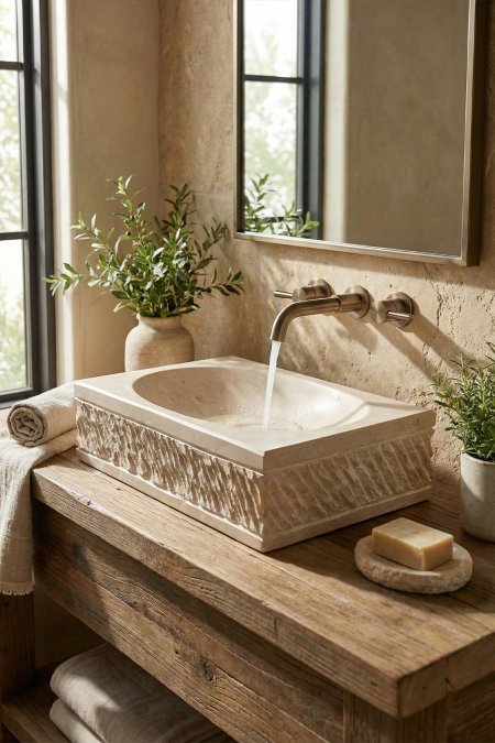 حوض حجر طبيعي – 43×26 سم